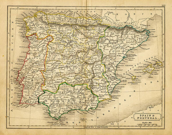 Rusty Art Print featuring the digital art Spain And Portugal Map 1820 by Thepalmer