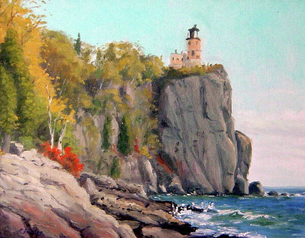 Landscape Art Print featuring the painting Split Rock Lighthouse by Rick Hansen