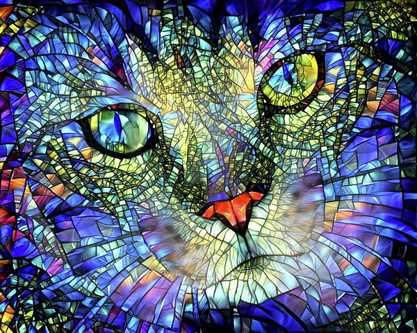 Stained Glass Cat Art Print featuring the digital art Stained Glass Cat Art by Peggy Collins