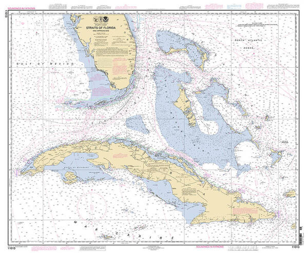 Noaa Art Print featuring the digital art Straits of Florida Nautical Chart 11013 by Nautical Chartworks