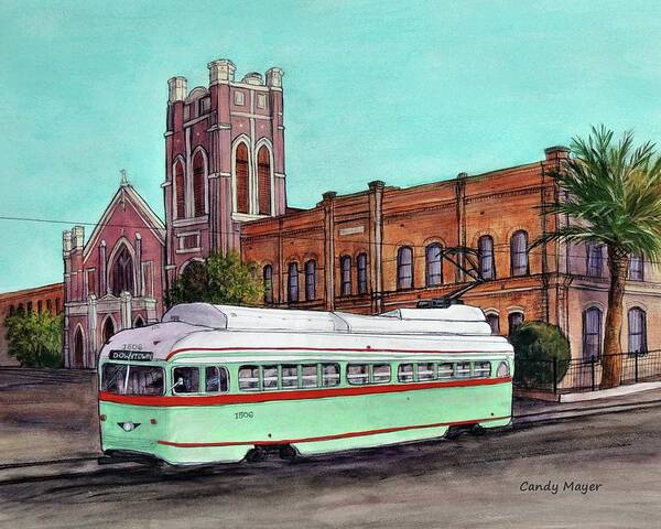 Acrylic Art Print featuring the painting Streetcar and Sacred Heart by Candy Mayer