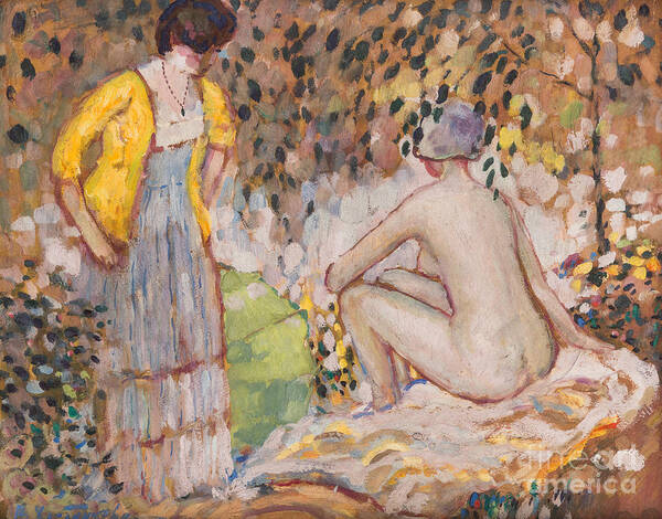 Oil Painting Art Print featuring the drawing Sunbathing by Heritage Images