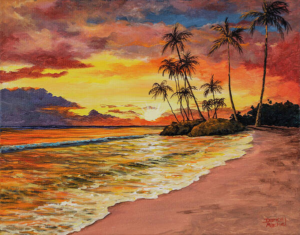 Sunset Art Print featuring the painting Sunset And Palms by Darice Machel McGuire
