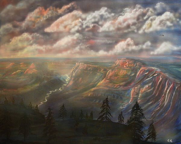 Grand Canyon Art Print featuring the painting Sunset over the Grand Canyon at Desert View Point by Chance Kafka