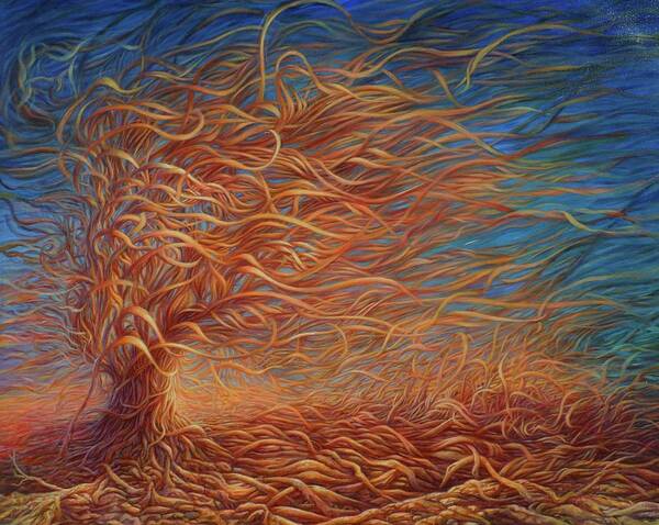 Tree Art Print featuring the painting Swirly Tree 2 by Hans Droog