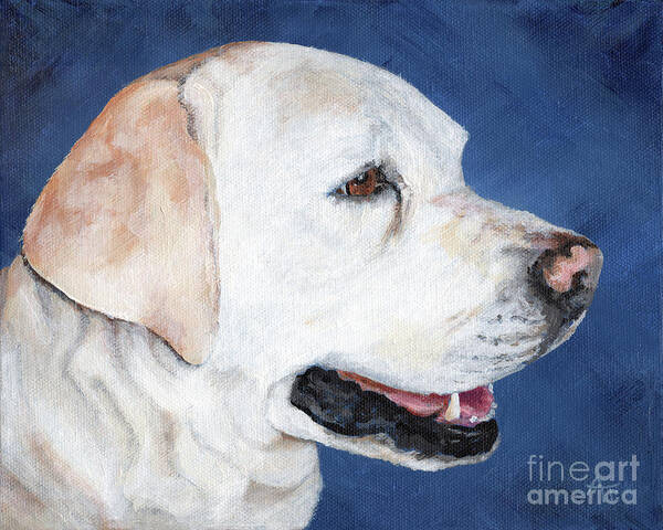 Dog Art Print featuring the painting Taz - White Lab Portrait by Annie Troe
