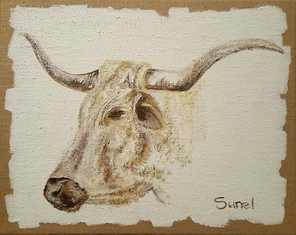 Texas Art Print featuring the painting Texas Longhorn Bull by Sunel De Lange