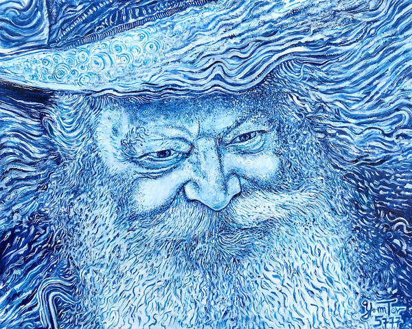 Rabbi Art Print featuring the painting The Lubavitcher Rebbe Blue by Yom Tov Blumenthal