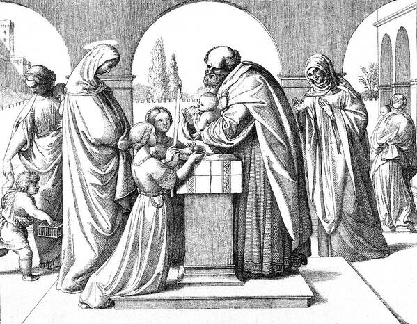 Engraving Art Print featuring the drawing The Offering Of Jesus At The Temple by Print Collector
