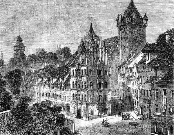 Engraving Art Print featuring the drawing The Panierplatz In Nuremberg, Germany by Print Collector