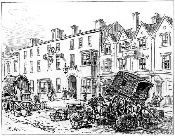 Engraving Art Print featuring the drawing The Red House Hotel by Print Collector