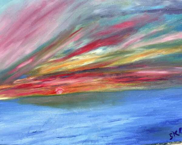 Sunset Art Print featuring the painting The Red Sunset by Susan Grunin
