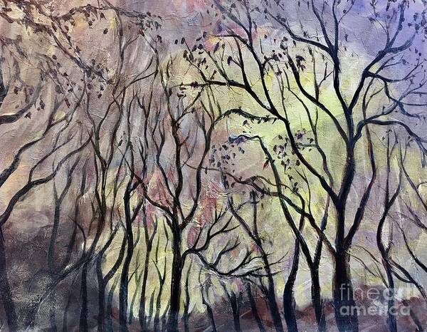 Dusk Art Print featuring the painting Tree Tops At Dusk by Gretchen Allen