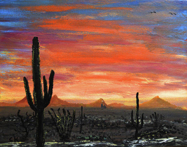 Sunset Art Print featuring the painting Tucson Mountains at Sunset by Chance Kafka
