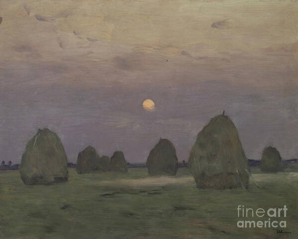 Oil Painting Art Print featuring the drawing Twilight. The Haystacks, 1899. Found by Heritage Images