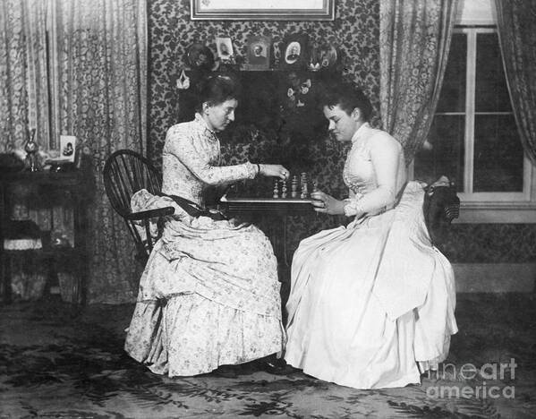 People Art Print featuring the photograph Two Women Playing Chess by Bettmann