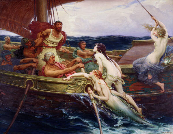 Herbert James Draper Art Print featuring the painting Ulysses and the Sirens, 1909 by Herbert James Draper
