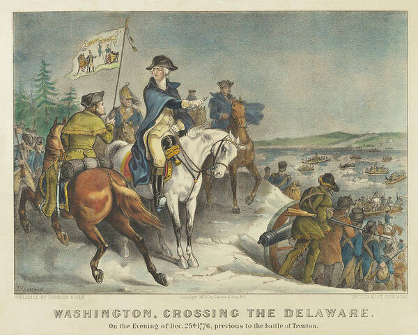 Washington Art Print featuring the painting Washington, Crossing the Delaware 1876 by Currier & Ives