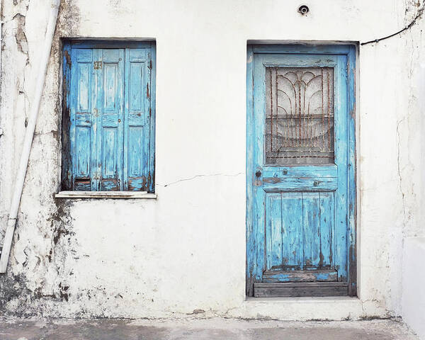 Greece Art Print featuring the photograph Weathered Blues by Lupen Grainne