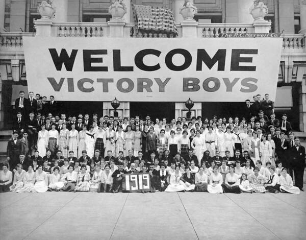Returning Soldiers Art Print featuring the photograph Welcome Victory Boys - WW1 Welcome Home - 1919 by War Is Hell Store