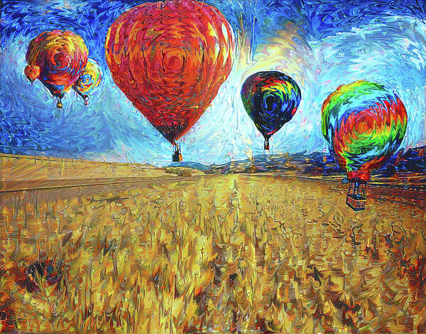 Balloon Art Print featuring the digital art When the sky blooms by Alex Mir