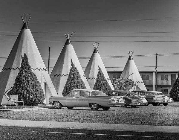 Holbrook Art Print featuring the photograph Wigwam Motel Park BW by Micah Offman
