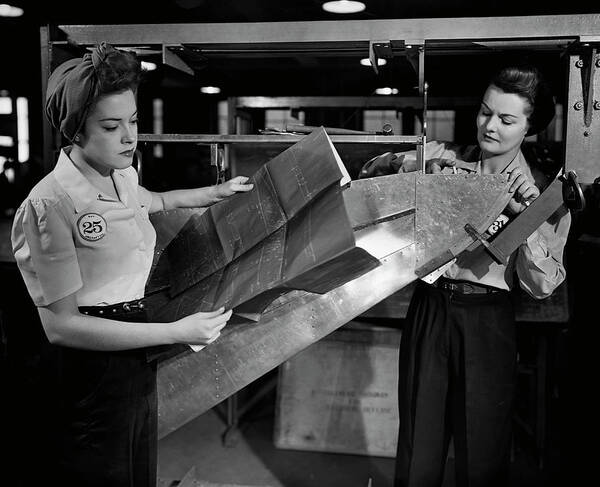 Three Quarter Length Art Print featuring the photograph Women Working In Factory by George Marks