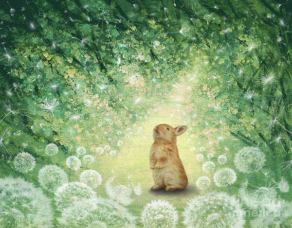 Bunny Art Print featuring the mixed media Wonder to Dream by Yoonhee Ko