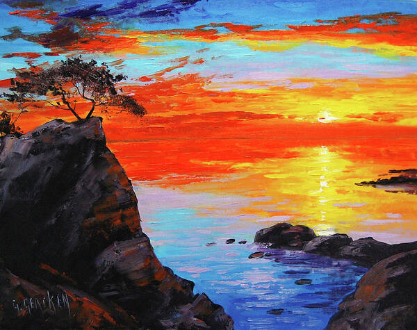 Big Sur Sunset Art Print featuring the painting Big Sur sunset #1 by Graham Gercken