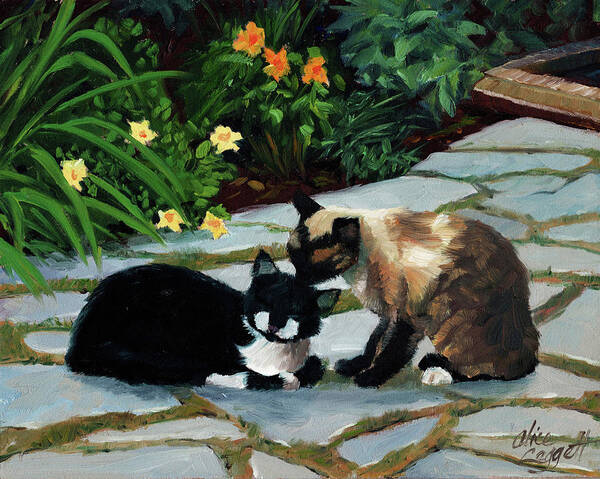 Cats Art Print featuring the painting Nikki and Oreo by Alice Leggett