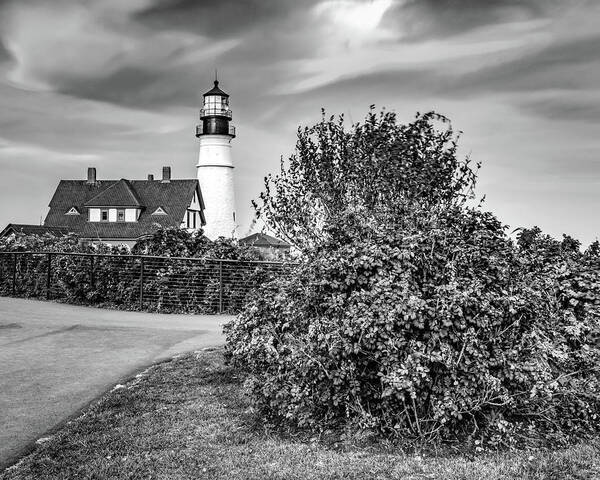 America Art Print featuring the photograph Portland Head Light Landscape in Black and White #1 by Gregory Ballos