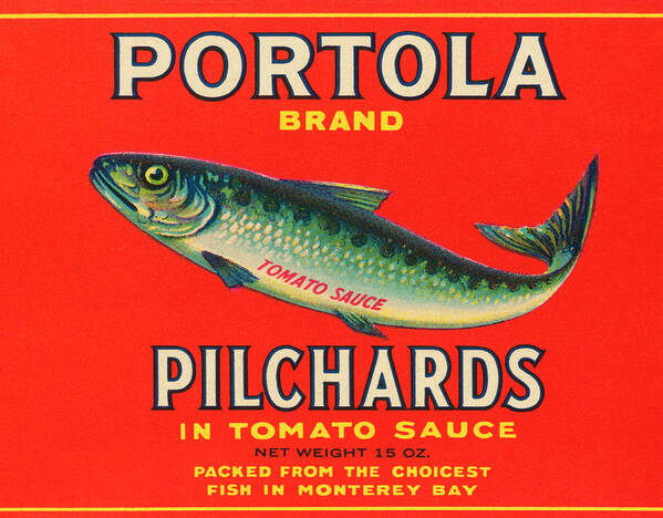 Vintage Art Print featuring the drawing Portola Brand Pilchards #1 by Vintage Food Labels