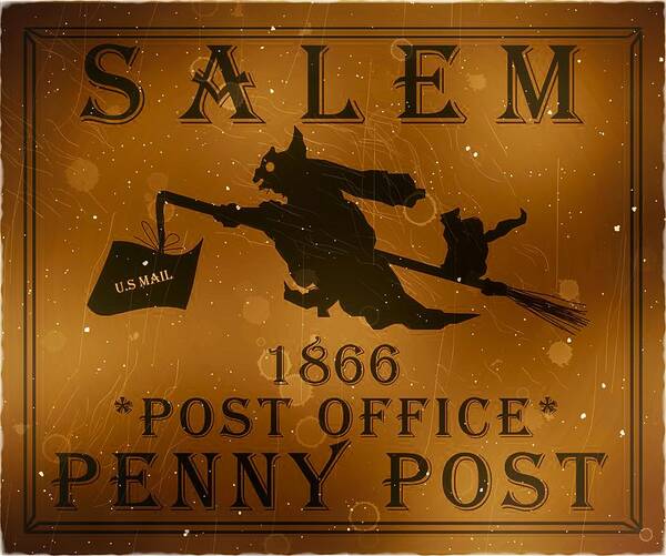 Cinderellas Art Print featuring the digital art 1866 Salem - Penny Post Bronze - Mail Art by Fred Larucci