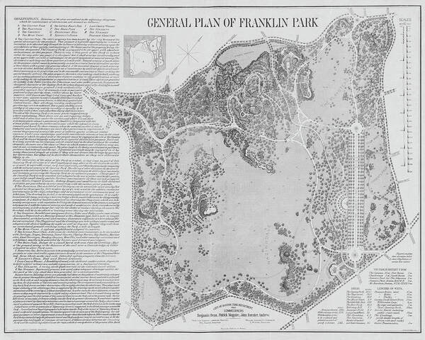 Franklin Art Print featuring the photograph 1885 General Plan of Franklin Park Map in Color Boston MA Dorchester MA Black and White by Toby McGuire