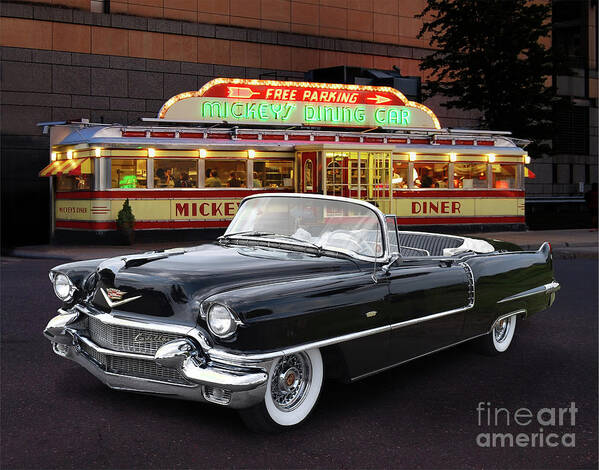 1956 Art Print featuring the photograph 1956 Cadillac At Mickey's Dining Car by Ron Long