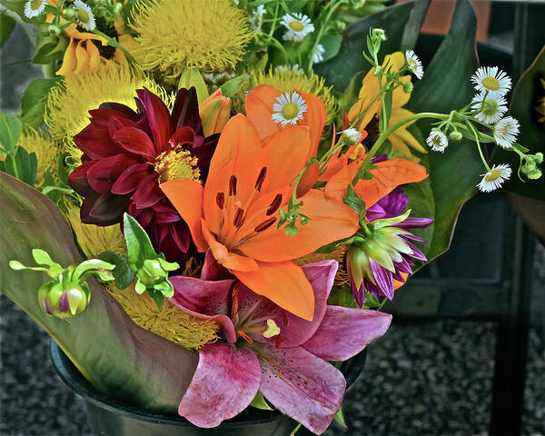 Lilies:flowers;farmers' Market: Art Print featuring the photograph 2019 Monona Farmers' Market July Bouquet 2 by Janis Senungetuk
