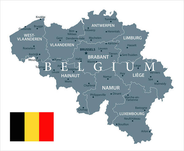 Belgium Art Print featuring the drawing 30 - Belgium - Grayscale Isolated 10 by Pop_jop
