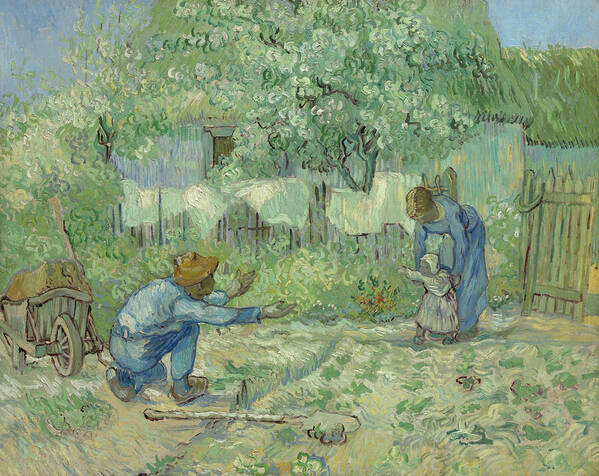 19th Century Painters Art Print featuring the painting First Steps, after Millet, from 1890 by Vincent van Gogh