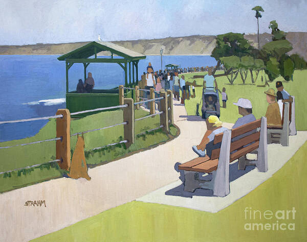 La Jolla Art Print featuring the painting A Sunday Afternoon at Scripps Park, La Jolla - San Diego, California by Paul Strahm