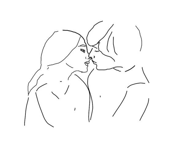 Kiss Art Print featuring the drawing About to Kiss by Alison Frank