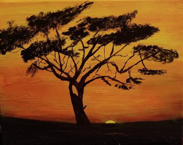 Acacia Art Print featuring the painting Acacia Tree at Sunset Painting by Pour Your heART Out Artworks