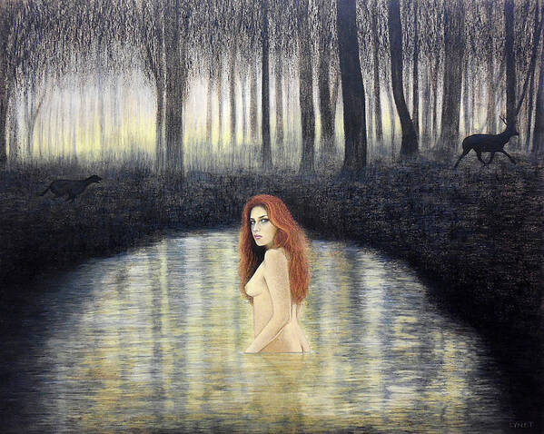 Actaeon And Artemis Art Print featuring the painting Actaeon and Artemis by Lynet McDonald