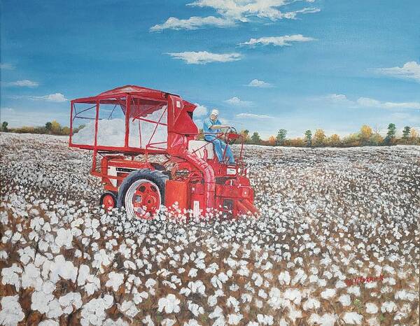 Picking Cotton Art Print featuring the painting Alabama Fields of White by ML McCormick