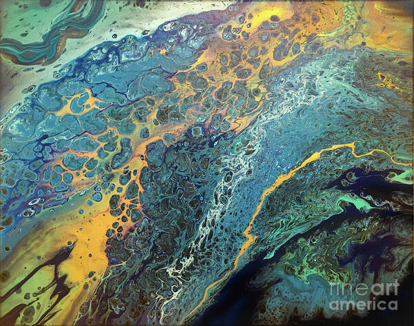 Poured Acrylic Art Print featuring the painting Alien Lands by Lucy Arnold