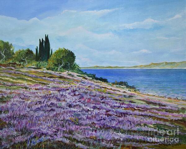 Landscape Art Print featuring the painting Along The Shore by Sinisa Saratlic