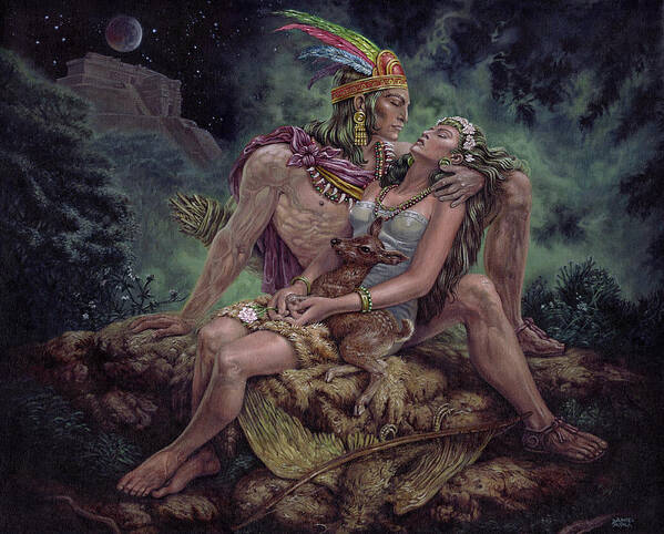 Indian Art Print featuring the painting Amor Indio by Daniel Ayala