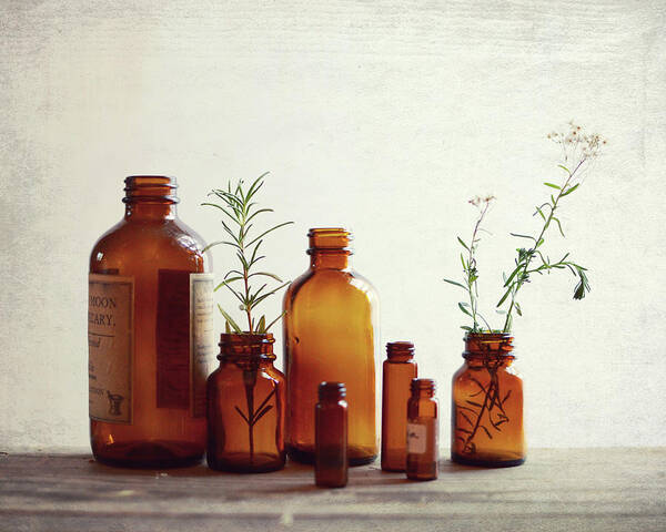 Antique Bottles Art Print featuring the photograph Apothecary by Lupen Grainne