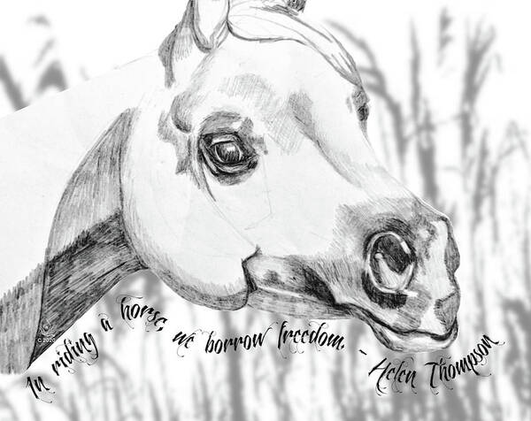 Illustration Art Print featuring the mixed media Arabian Horse Head with Quote by Equus Artisan