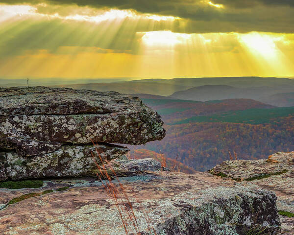 White Rock Mountain Art Print featuring the photograph Arkansas White Rock Mountain Landscape Light Rays by Gregory Ballos