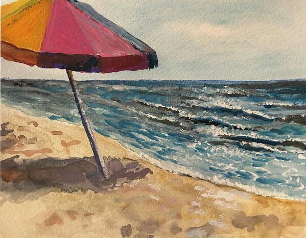 Beach Art Print featuring the painting Beach Umbrella by Larry Whitler